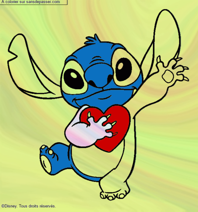 Stitch qui tient un coeur par un invité