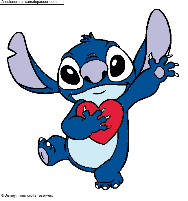 Coloriage Stitch qui tient un coeur