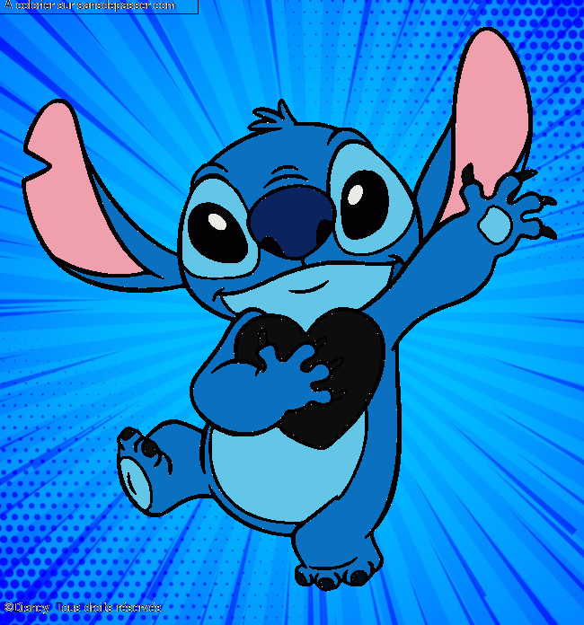 Stitch qui tient un coeur par un invité