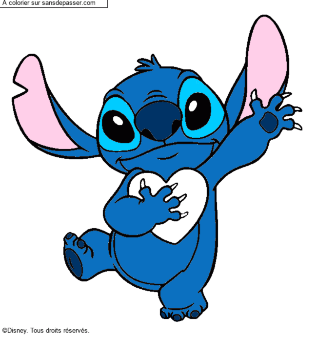 Stitch qui tient un coeur par un invité