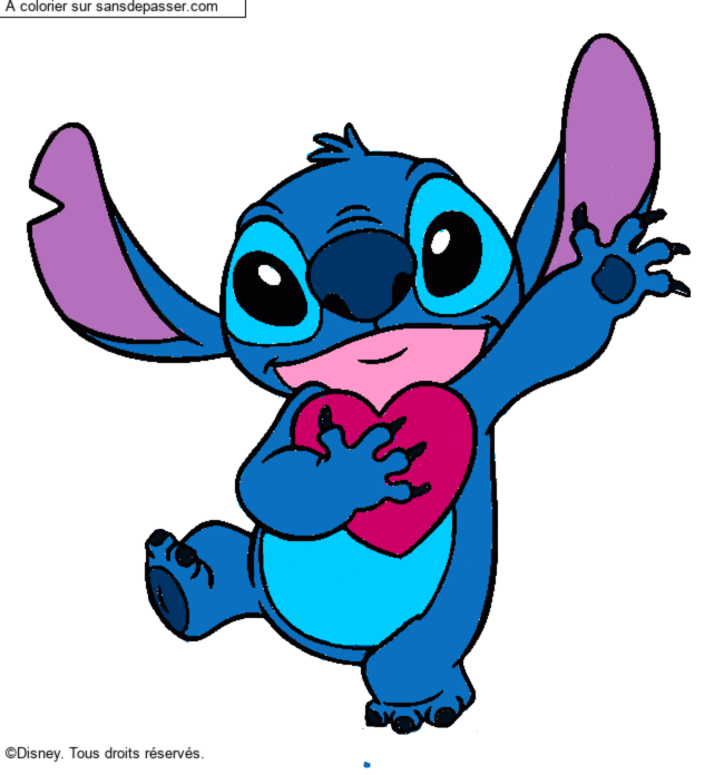 Stitch qui tient un coeur par un invité