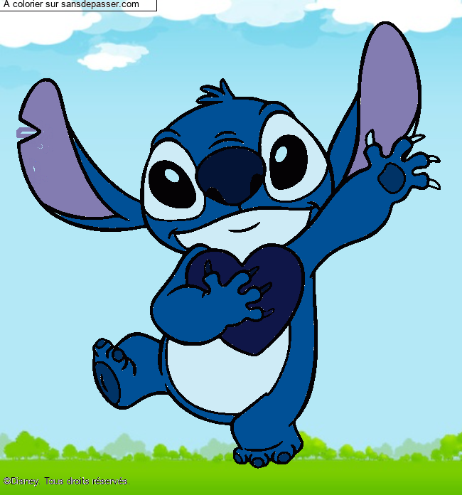 Stitch qui tient un coeur par un invité