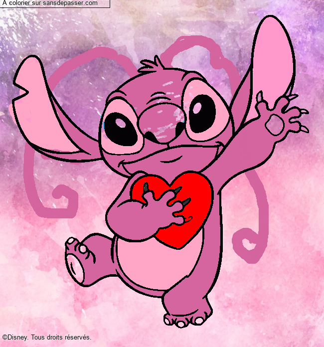 Coloriage Stitch qui tient un coeur