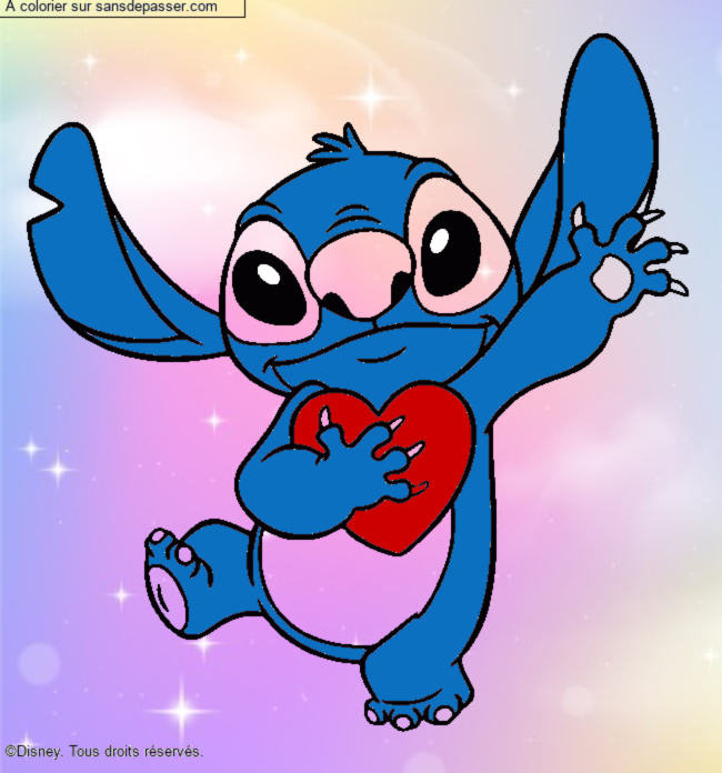 Stitch qui tient un coeur par un invité