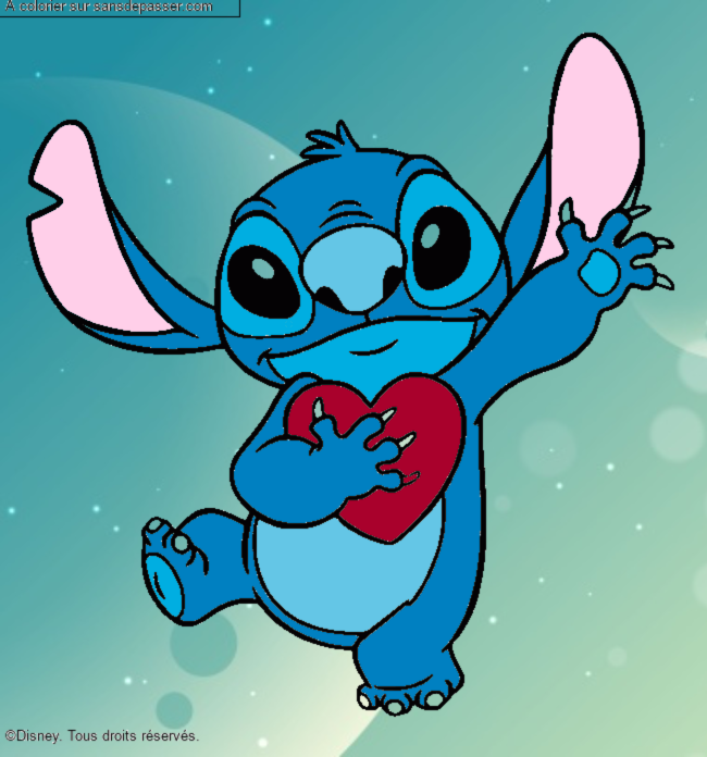 Stitch qui tient un coeur par un invité