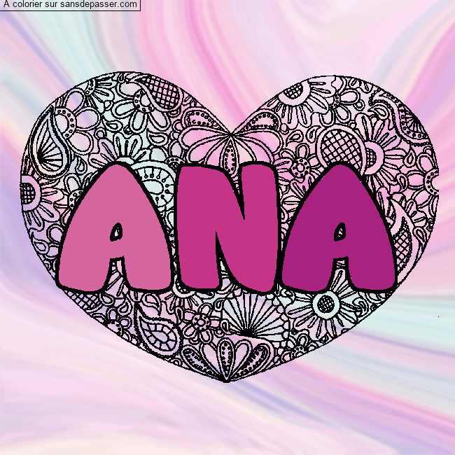 Coloriage ANA - d&eacute;cor Mandala coeur