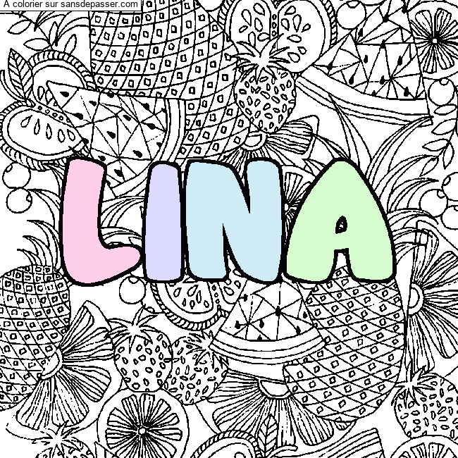 Coloriage Coloriage pr&eacute;nom LINA - d&eacute;cor Mandala fruits par Liza