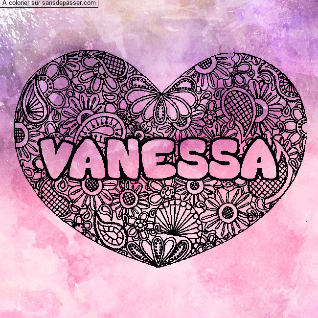 Coloriage VANESSA - d&eacute;cor Mandala coeur