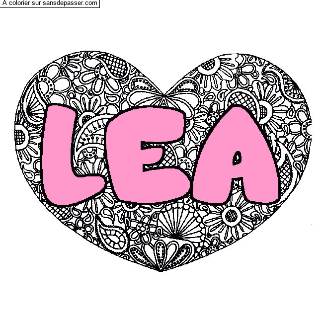 Coloriage prénom LEA - décor Mandala coeur par un invité