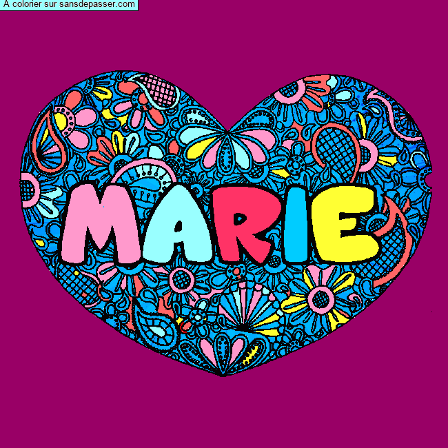 Coloriage prénom MARIE - décor Mandala coeur par un invité