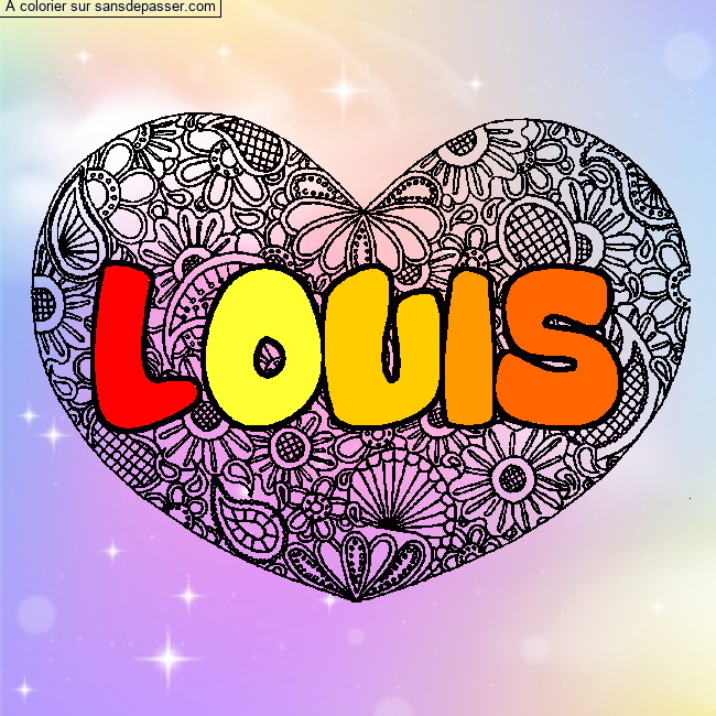 Coloriage prénom LOUIS - décor Mandala coeur par un invité