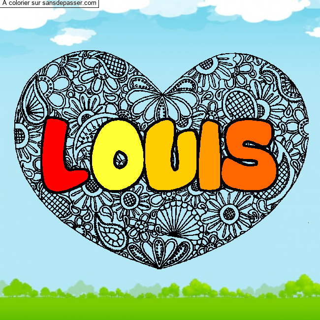 Coloriage prénom LOUIS - décor Mandala coeur par un invité