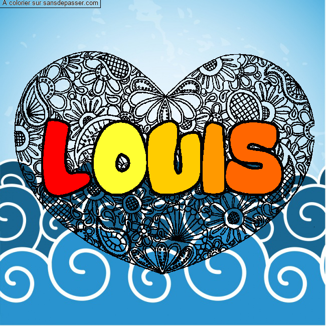 Coloriage prénom LOUIS - décor Mandala coeur par un invité