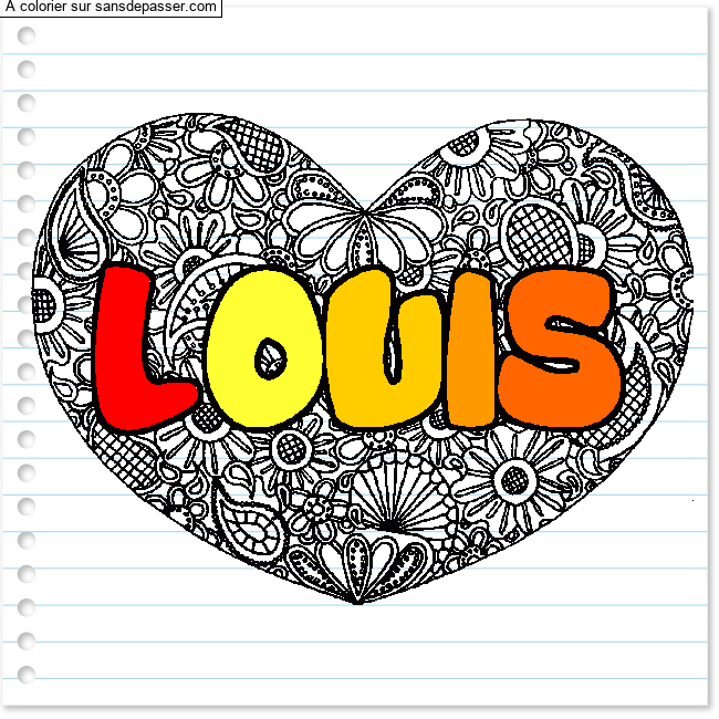 Coloriage prénom LOUIS - décor Mandala coeur par un invité