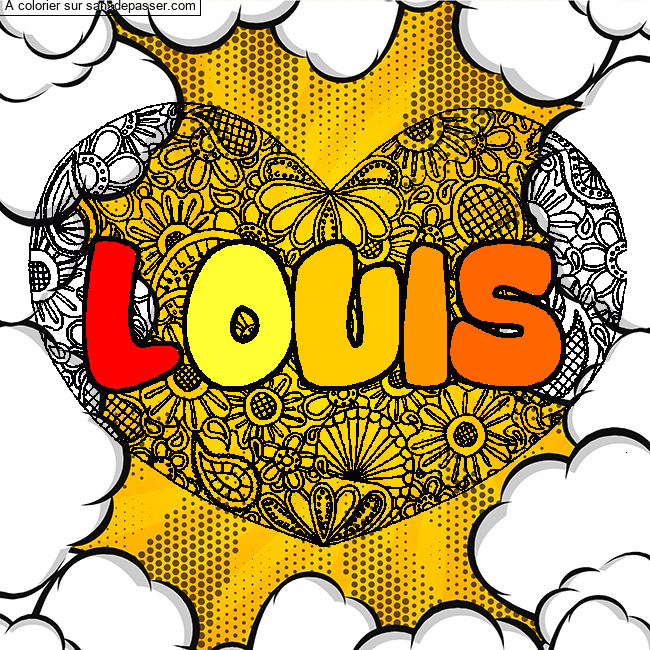 Coloriage prénom LOUIS - décor Mandala coeur par un invité