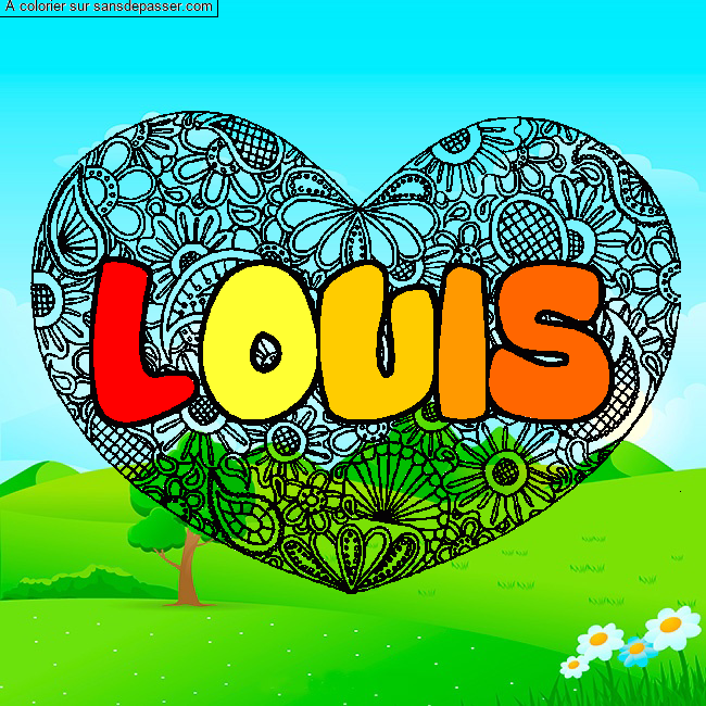 Coloriage prénom LOUIS - décor Mandala coeur par un invité