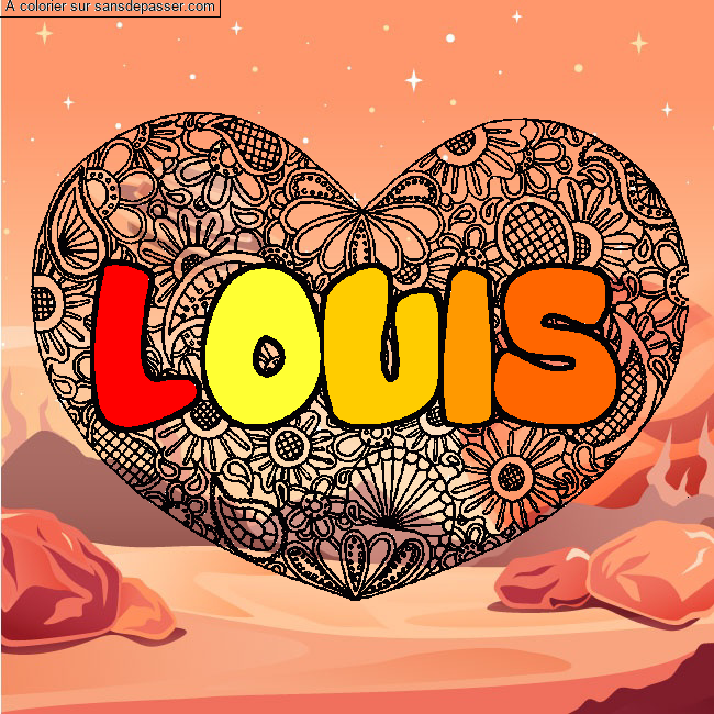 Coloriage prénom LOUIS - décor Mandala coeur par un invité