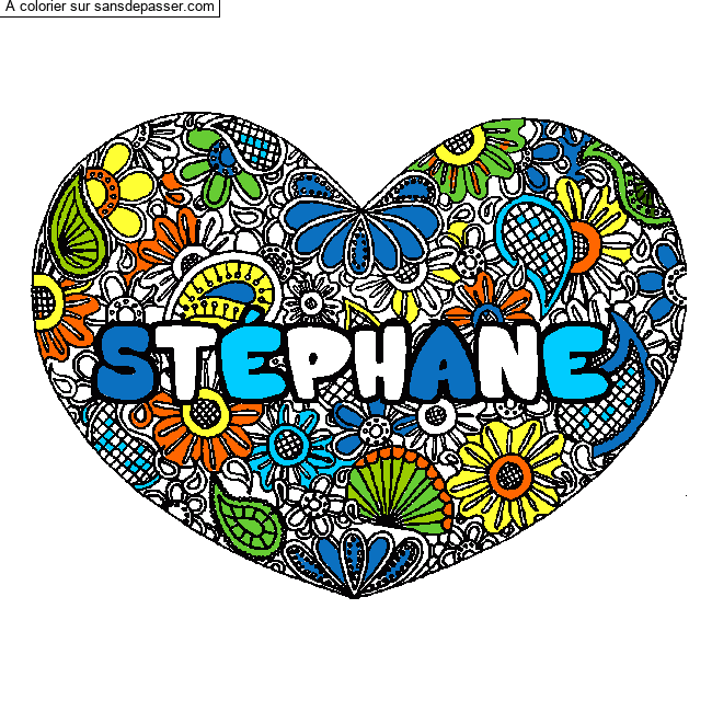 Coloriage Coloriage pr&eacute;nom ST&Eacute;PHANE - d&eacute;cor Mandala coeur par un invité