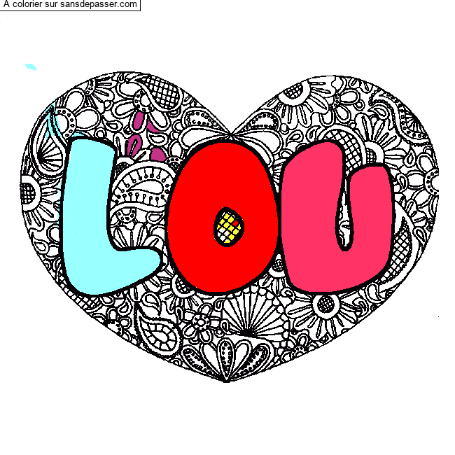 Coloriage Coloriage pr&eacute;nom LOU - d&eacute;cor Mandala coeur par un invité