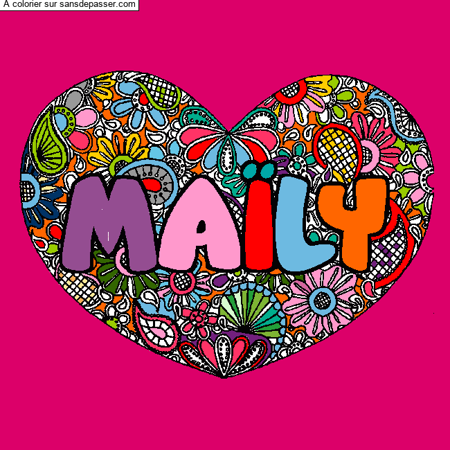 Coloriage Coloriage pr&eacute;nom MA&Iuml;LY - d&eacute;cor Mandala coeur par fanni