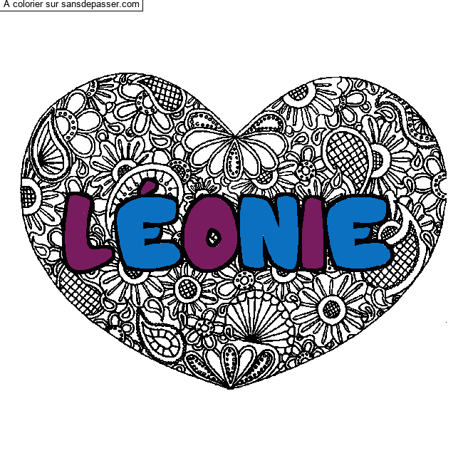 Coloriage Coloriage pr&eacute;nom L&Eacute;ONIE - d&eacute;cor Mandala coeur par ma&euml;lys