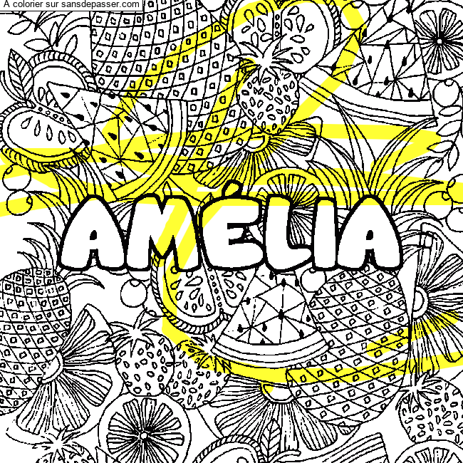 Coloriage Coloriage pr&eacute;nom AM&Eacute;LIA - d&eacute;cor Mandala fruits par un invité