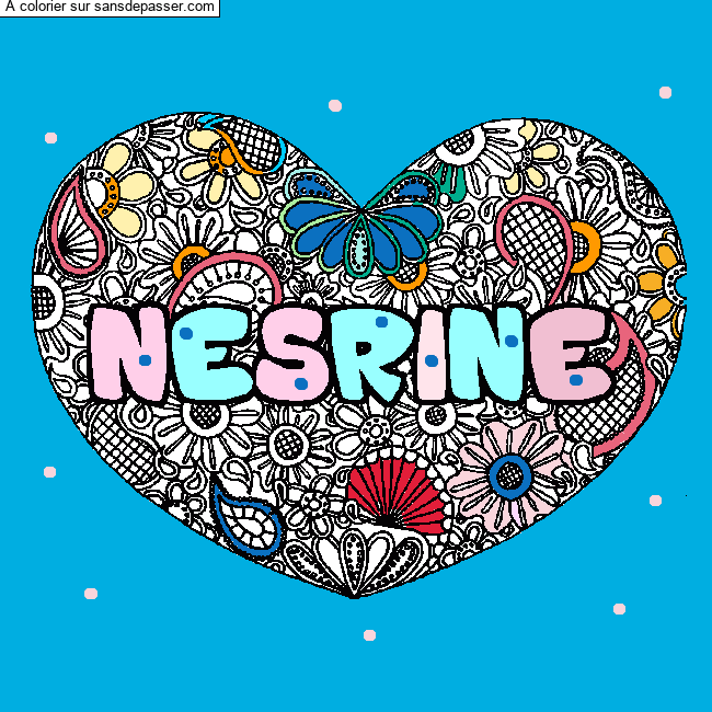 Coloriage Coloriage pr&eacute;nom NESRINE - d&eacute;cor Mandala coeur par un invité