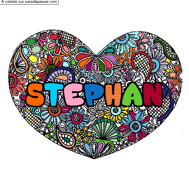 Coloriage Coloriage pr&eacute;nom STEPHAN - d&eacute;cor Mandala coeur par un invité