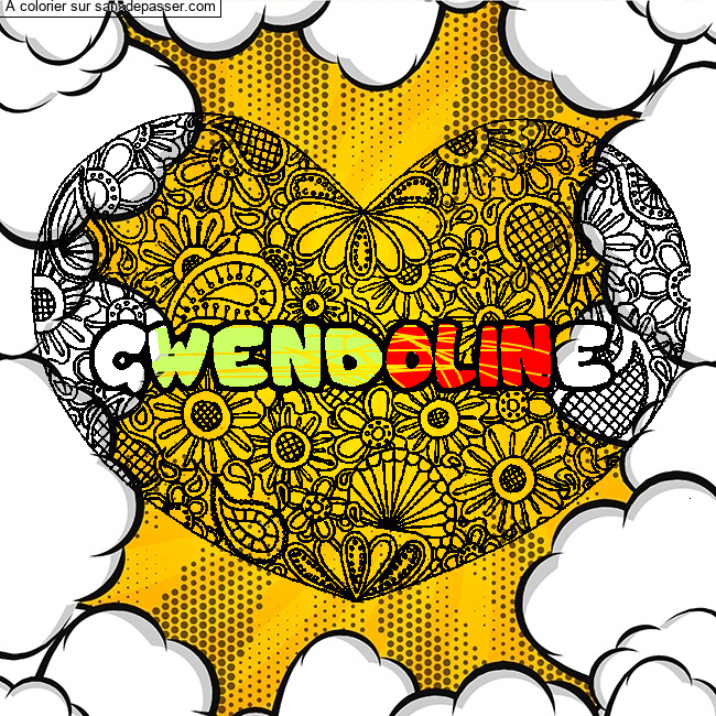 Coloriage Coloriage pr&eacute;nom GWENDOLINE - d&eacute;cor Mandala coeur par un invité