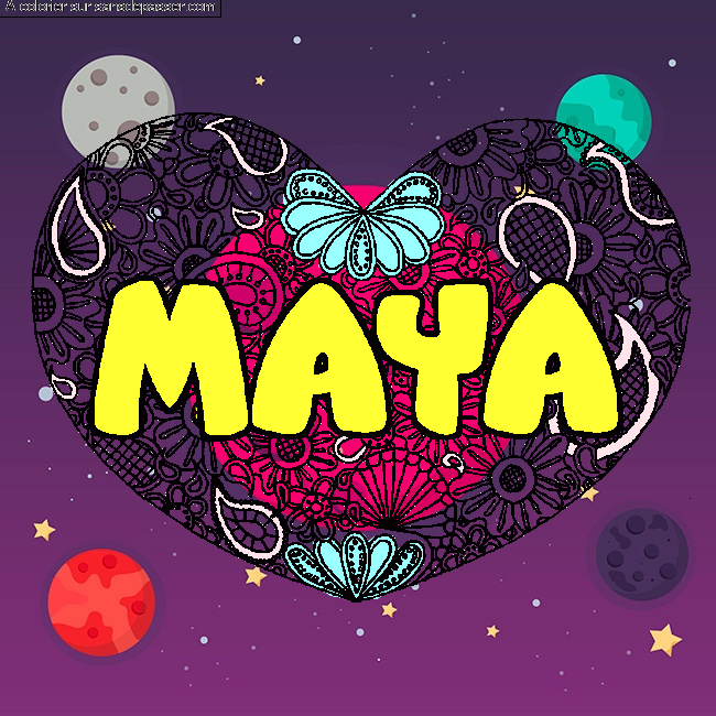 Coloriage Coloriage pr&eacute;nom MAYA - d&eacute;cor Mandala coeur par audmea