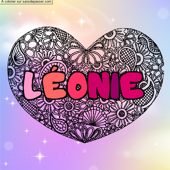 Coloriage Coloriage pr&eacute;nom L&Eacute;ONIE - d&eacute;cor Mandala coeur par un invité