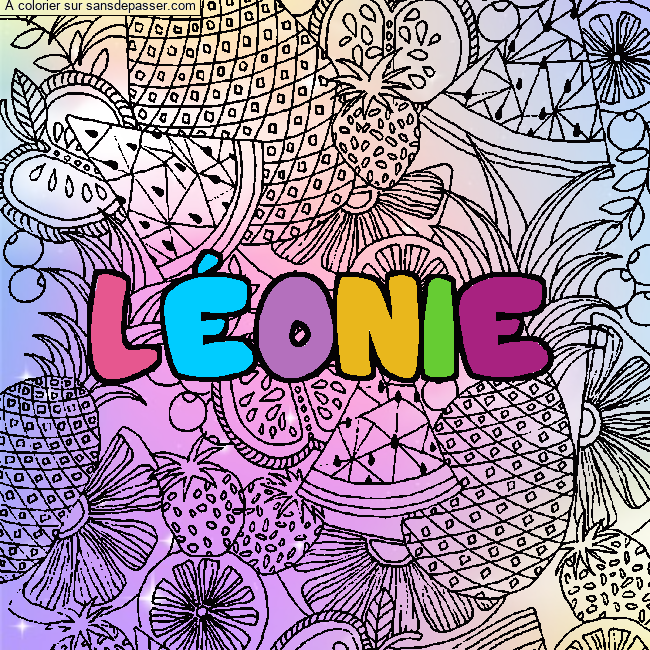 Coloriage Coloriage pr&eacute;nom L&Eacute;ONIE - d&eacute;cor Mandala fruits par un invité