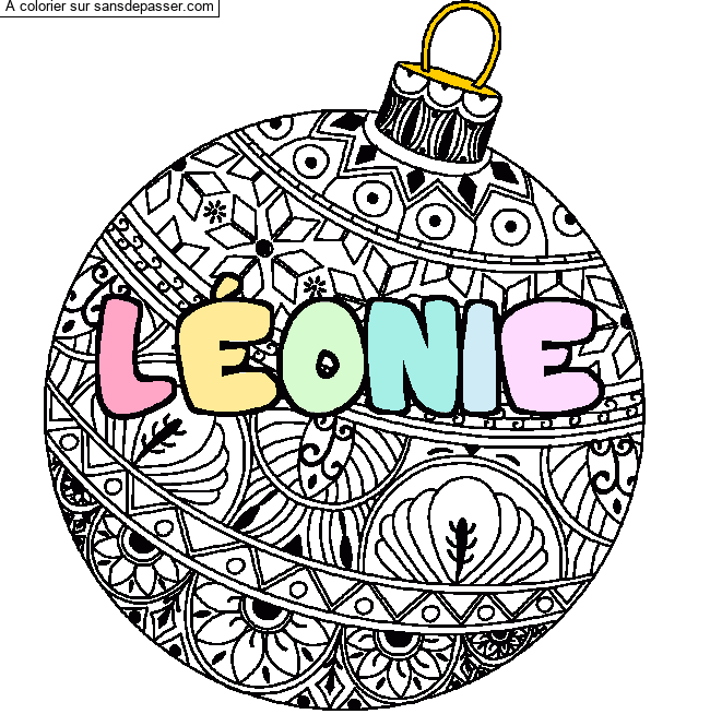 Coloriage Coloriage pr&eacute;nom L&Eacute;ONIE - d&eacute;cor Boule de No&euml;l par un invité