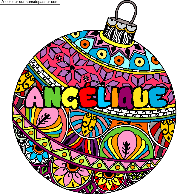 Coloriage Prénom ANGÉLIQUE - Décor Boule De Noël - Sans Dépasser