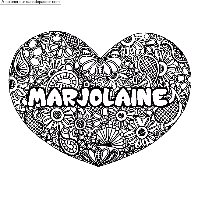 Coloriage Coloriage pr&eacute;nom MARJOLAINE - d&eacute;cor Mandala coeur par un invité