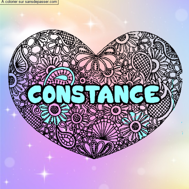 Coloriage Coloriage pr&eacute;nom CONSTANCE - d&eacute;cor Mandala coeur par un invité