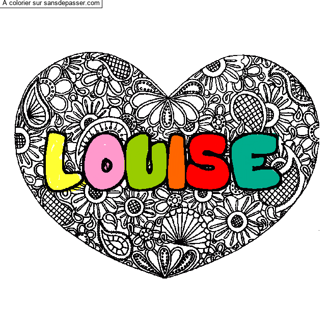 Coloriage Coloriage pr&eacute;nom LOUISE - d&eacute;cor Mandala coeur par un invité