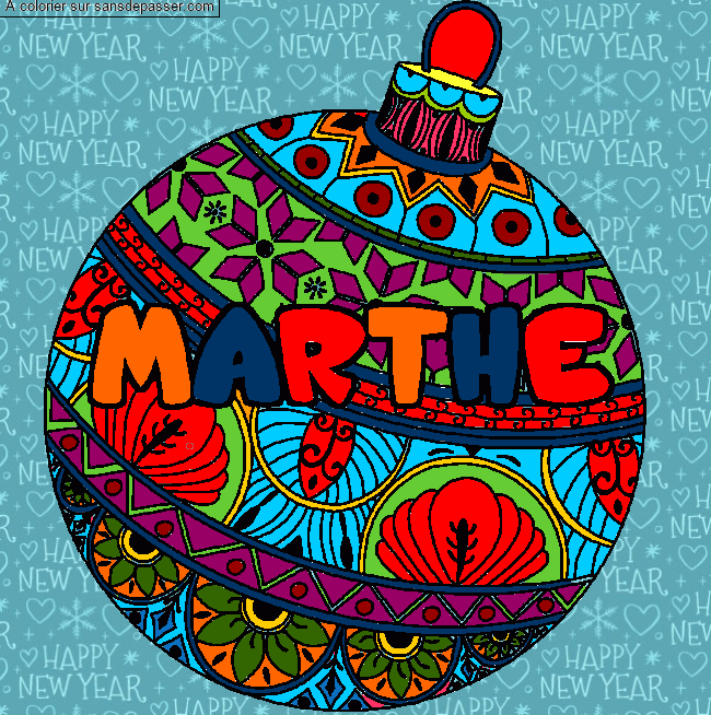 Coloriage prénom MARTHE - décor Boule de Noël par un invité