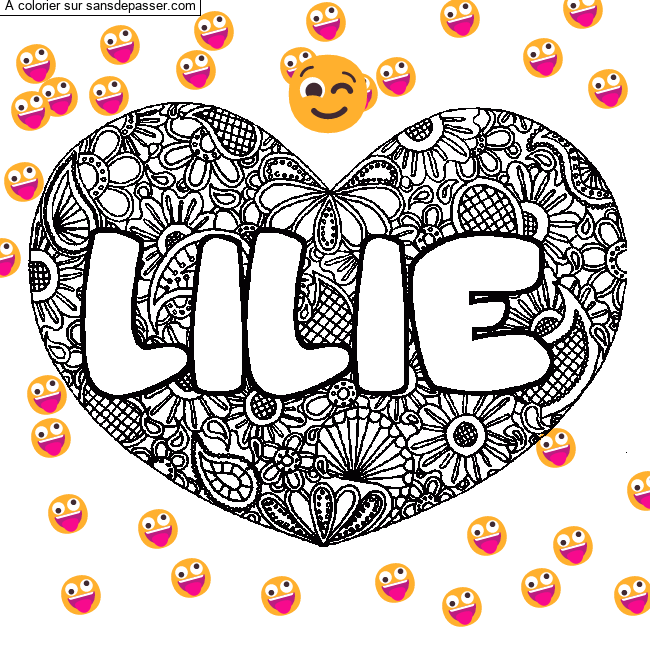 Coloriage prénom LILIE - décor Mandala coeur par un invité