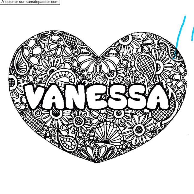 Coloriage prénom VANESSA - décor Mandala coeur par un invité