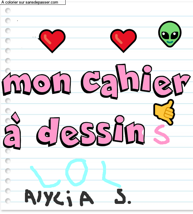 Coloriage prénom personnalisé "mon cahier
à dessin" par un invité