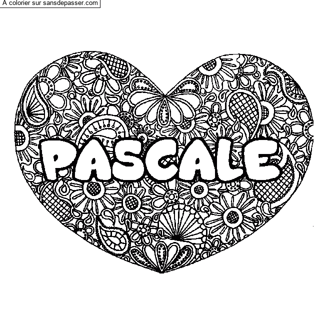 Coloriage Coloriage pr&eacute;nom PASCALE - d&eacute;cor Mandala coeur par Da&iuml;de