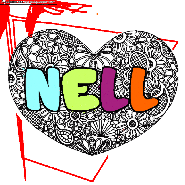 Coloriage Coloriage pr&eacute;nom NELL - d&eacute;cor Mandala coeur par IME EPIONE