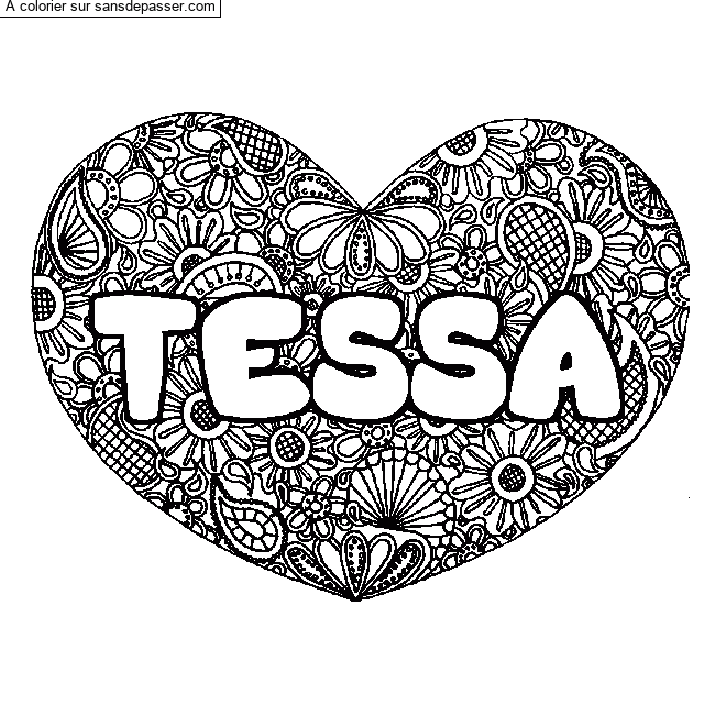 Coloriage Coloriage pr&eacute;nom TESSA - d&eacute;cor Mandala coeur par miss queen