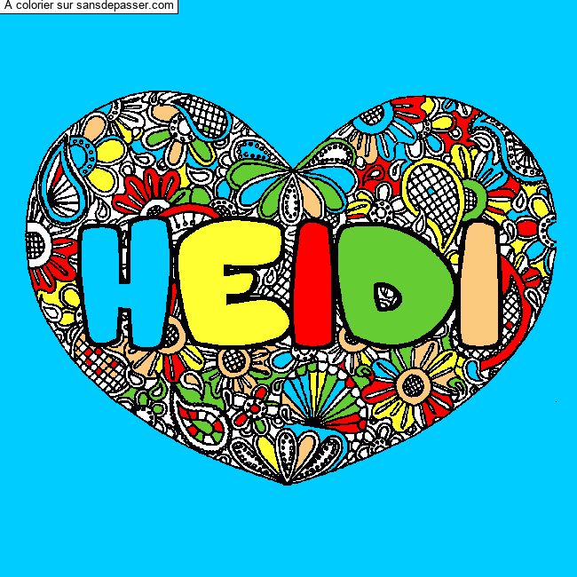 Coloriage Coloriage pr&eacute;nom HEIDI - d&eacute;cor Mandala coeur par un invité