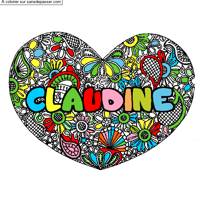 Coloriage Coloriage pr&eacute;nom CLAUDINE - d&eacute;cor Mandala coeur par un invité