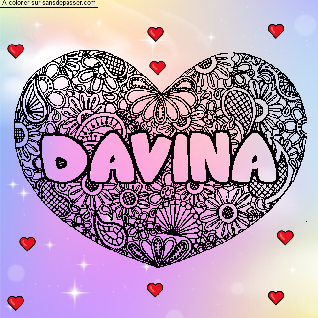 Coloriage prénom DAVINA - décor Mandala coeur par un invité