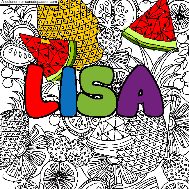 Coloriage prénom LISA - décor Mandala fruits par un invité