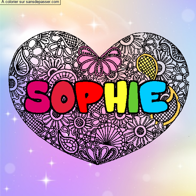 Coloriage Coloriage pr&eacute;nom SOPHIE - d&eacute;cor Mandala coeur par un invité