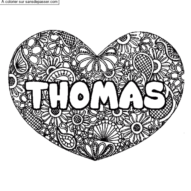 Coloriage prénom THOMAS - décor Mandala coeur par un invité